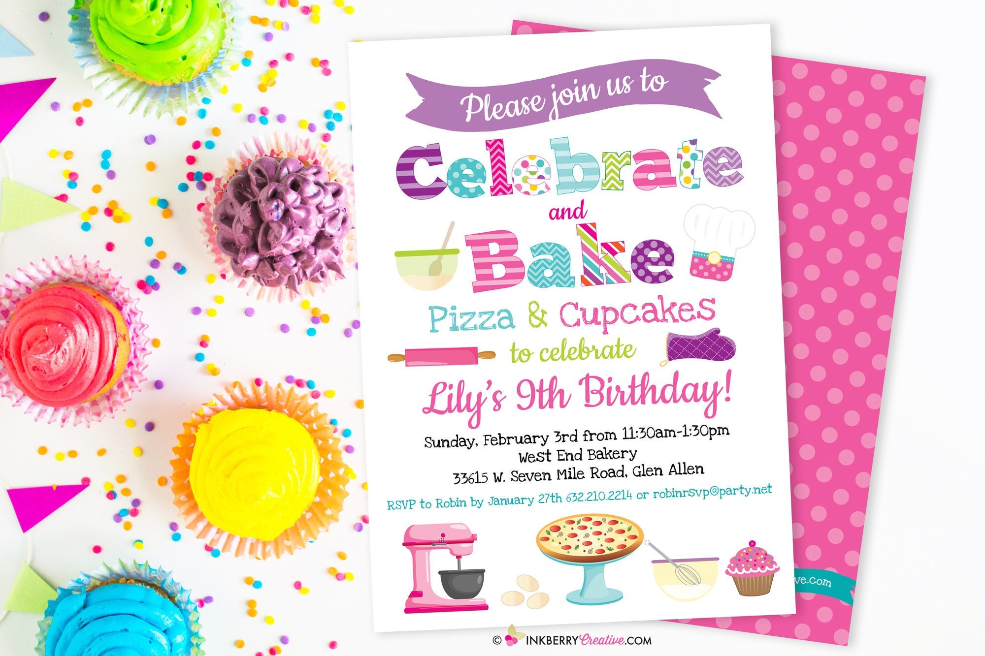 Baking Birthday Party Invites inc Envelopes BA63 Personalised Kids Cooking 