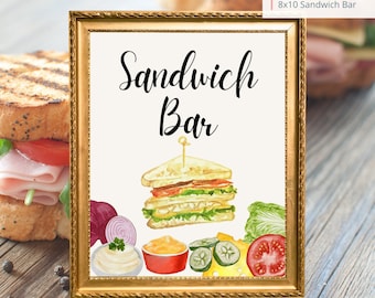 Printable Sandwich Bar Sign, Wedding Sign, Bridal Baby Shower Birthday Party Sandwich Bar Sign 8x10, PDF, Instant Download, Digital File