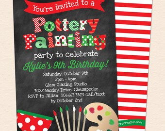 Christmas Pottery Painting Invitation, Holiday Painting Invite, Christmas Party, Chalkboard, Printable, Instant Download, Editable, PDF