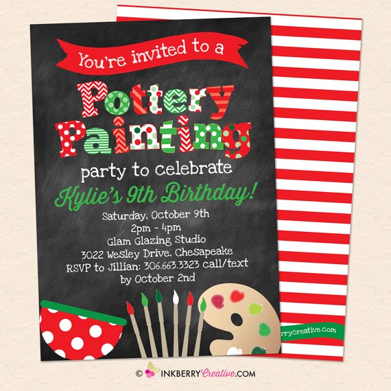 Christmas Pottery Painting Invitation, Holiday Painting Invite, Christmas Party, Chalkboard, Printable, Instant Download, Editable, PDF Il_570xn