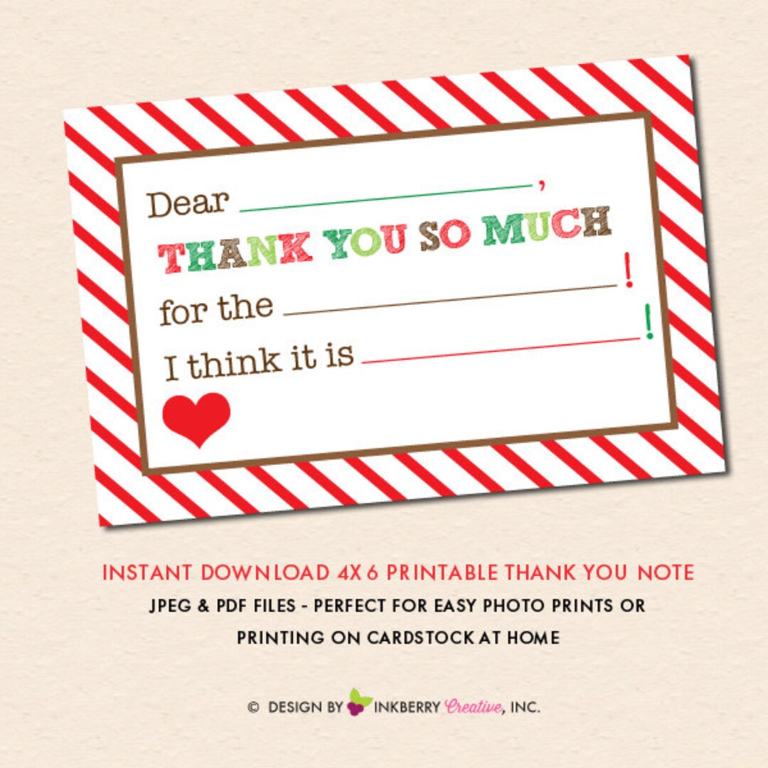 Holiday Stripe - Fill in the Blank - Christmas Thank You Note (instant ...