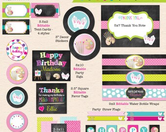 Painting & Pajamas (Chalkboard and Bunny Slippers Style) Birthday - DIY Printable Party Pack - INSTANT DOWNLOAD!