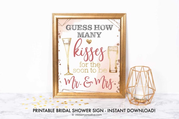 Printable Guess How Many Kisses Sign, Bubbles Brews Bridal Couples Shower, Printable Games, Decor, 8x10, Instant Download, DIY, Digital File Il_570xn