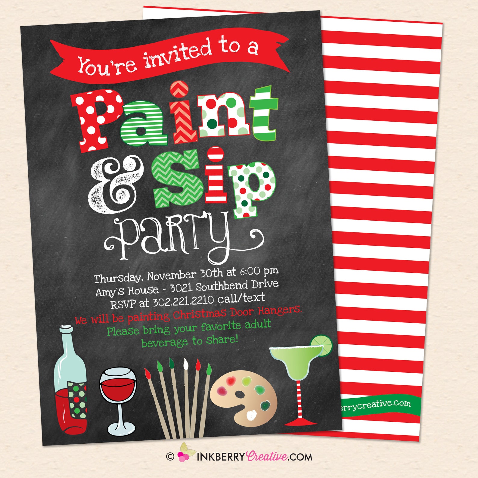 Christmas Paint & Sip Invitation Painting Wine Party Invite Etsy
