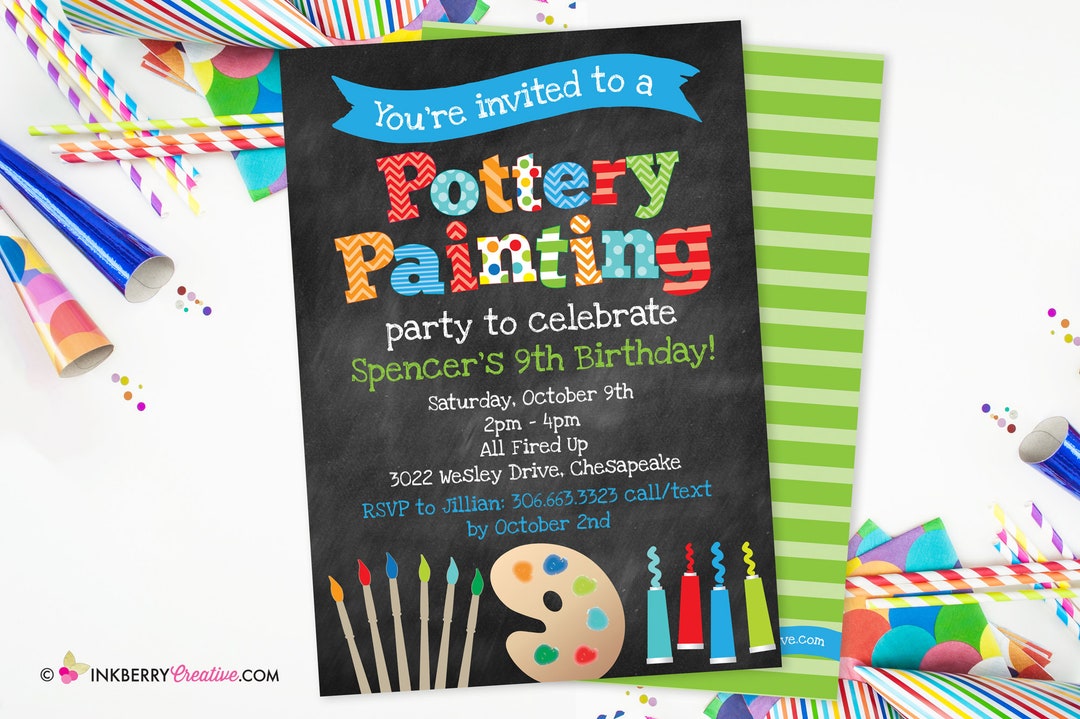 Pottery Painting Invitation boys Pottery Painting Birthday Party