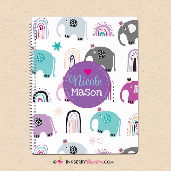 Elephants and Rainbows Kids Personalized, Custom Notebook - Homework, School, Durable Spiral Notebook for Back to School - Cute Elephants Il_570xn