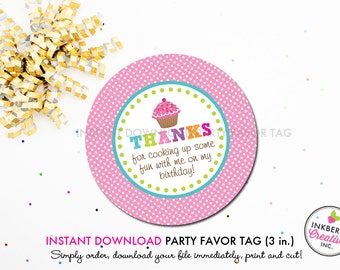 Cupcake Baking Party - Printable 3 inch Birthday Party Favor Tags - Instant Download PDF File