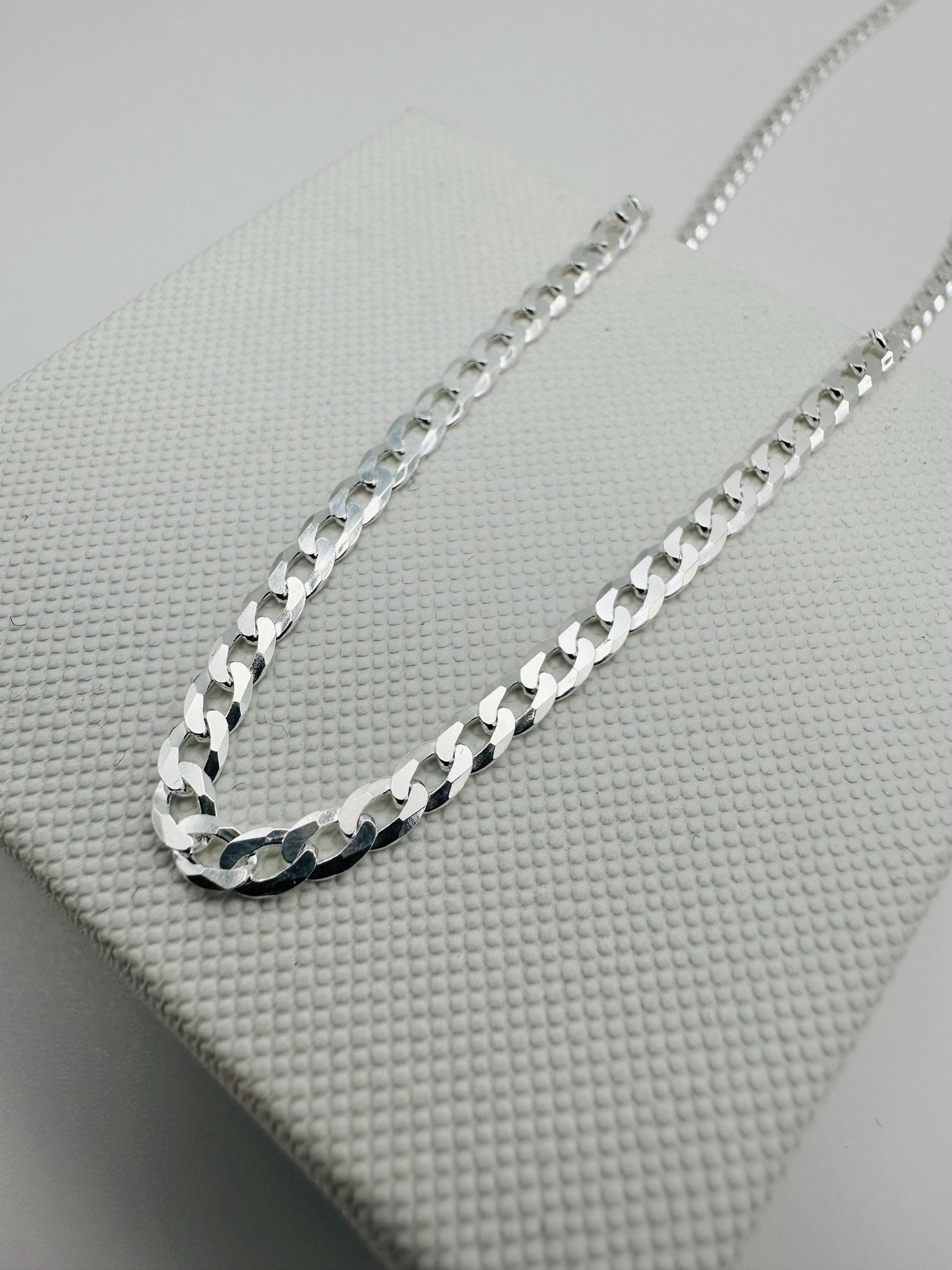 Solid 925 Sterling Silver 3.5mm Flat Curb Chain Necklace 16” 18 