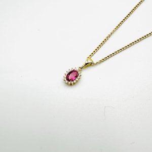 9ct Gold Ruby Cluster Charm Pendant – Oval Red Gemstone Cluster Necklace 18” 20” 22” 24”
