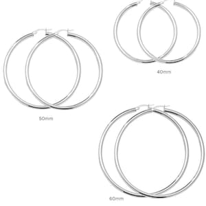 Oversize Large Hoop Earrings in Sterling Silver / 40mm 50mm 60mm / Gift For Her