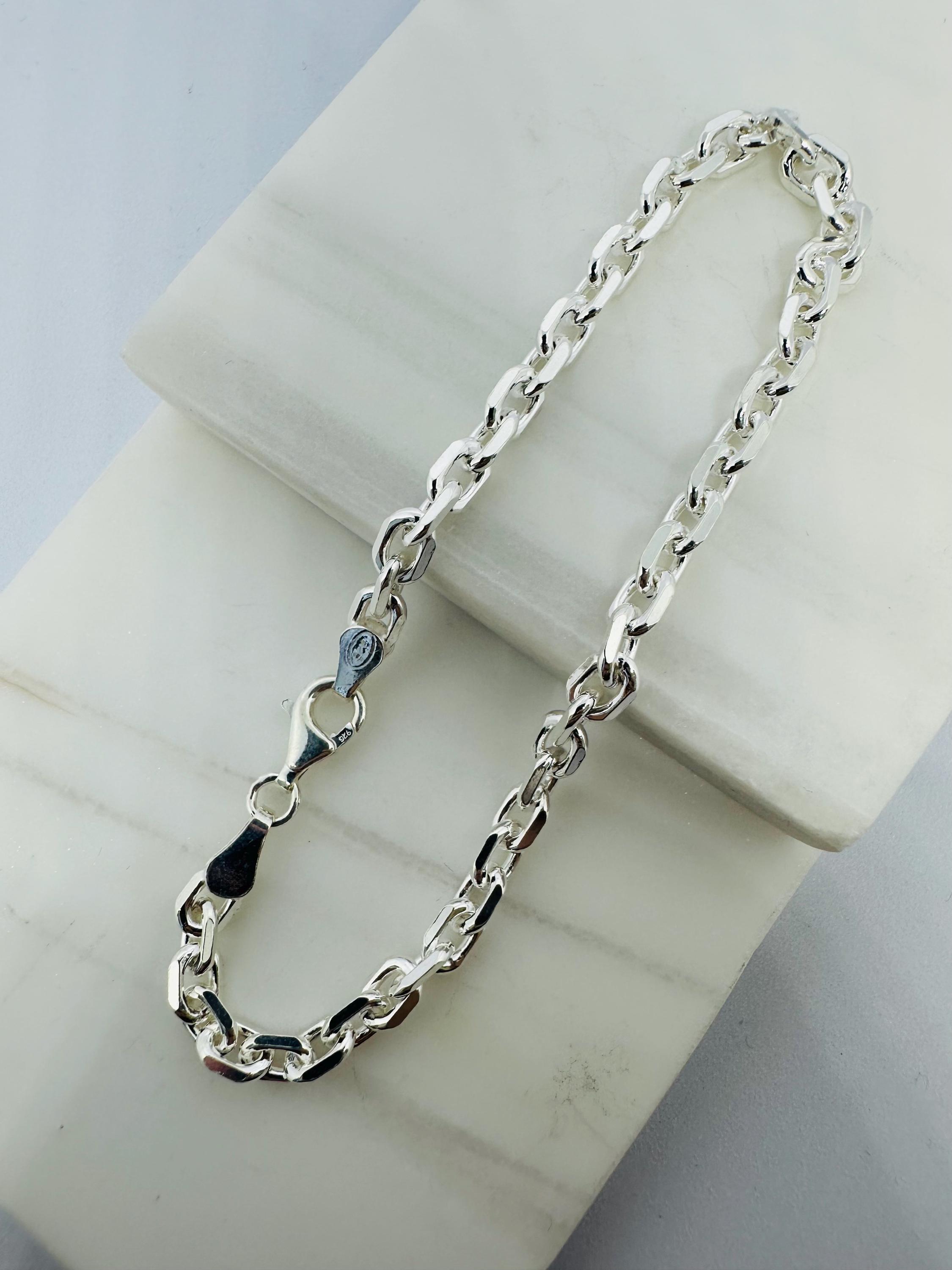 Solid 925 Sterling Silver 4.6mm Cable Link Chain Bracelet 8 Inch