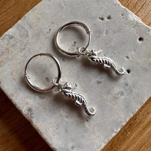 Seahorse Sleeper Earring,Charm Sleeper,Tiny Sleeper,Seahorse Charm Sleeper Hoop Earring,Silver Sleeper Huggie Earring,8mm Sleeper Earring