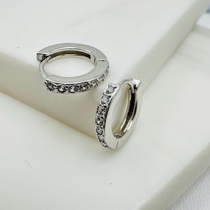 925 Sterling Silver 10mm Pair of Huggie Earring - Cubic Zirconia Huggie Earring - Gift