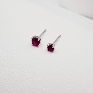 925 Sterling Silver Tiny Minimalist Ruby Stud Earring - 2mm 3mm Red Stud Earrings - Small Gemstone Earring - Gift for Her