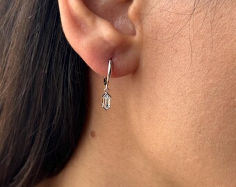 Tiny Pear Drop Charm Huggie Earring in Sterling Silver,Small Solitaire Charm Huggie Earring,Small Huggie Earring for Birthday
