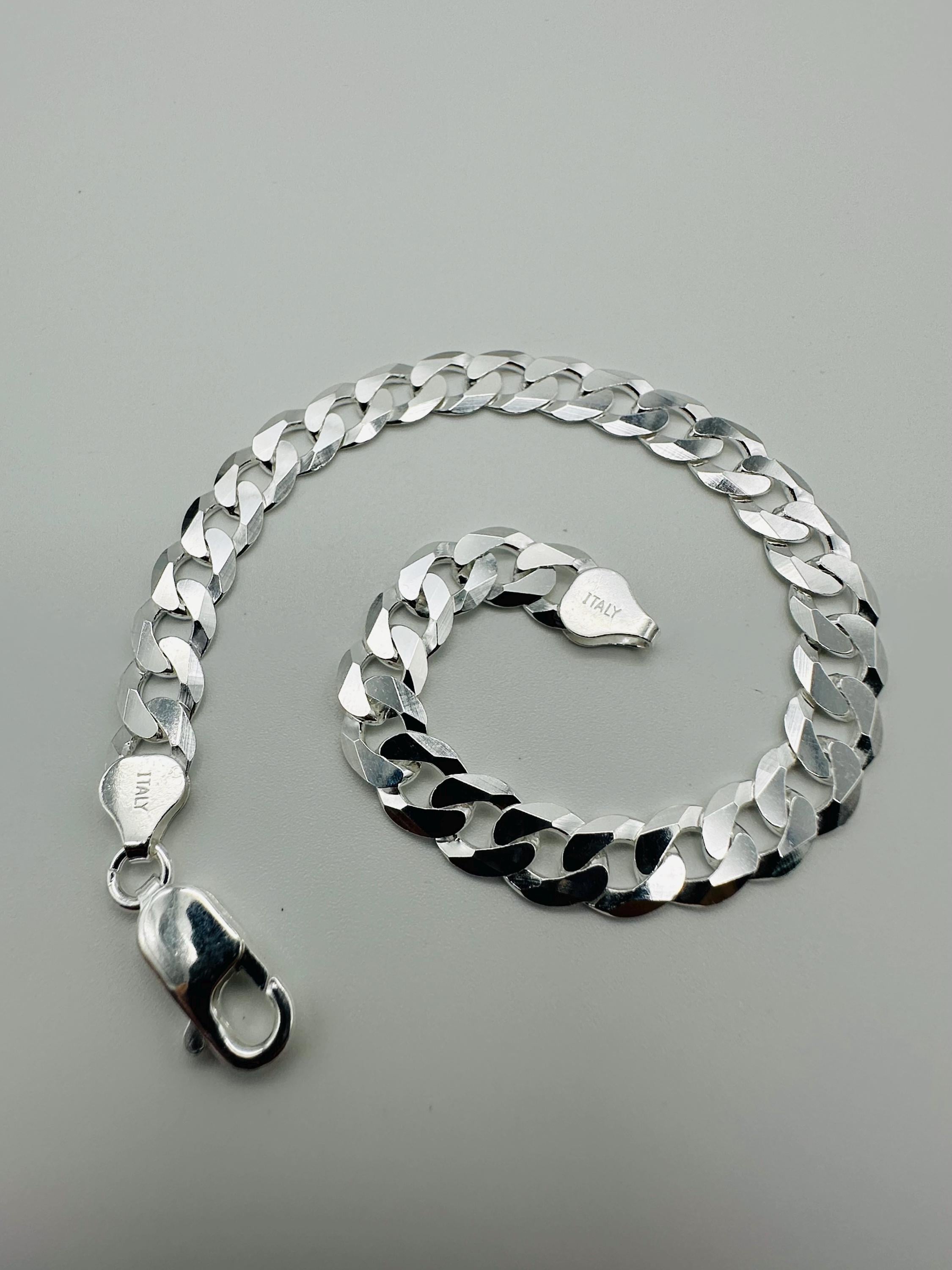 925 Sterling Silver 8mm Curb Link Chain Bracelet - Solid Thick 925 Sterling Silver 8mm Curb Link Chain Bracelet - Solid Thick