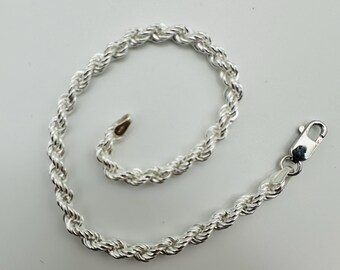 925 Sterling Silver 6mm Rope Link Chain Bracelet 8 Inch - Gift for