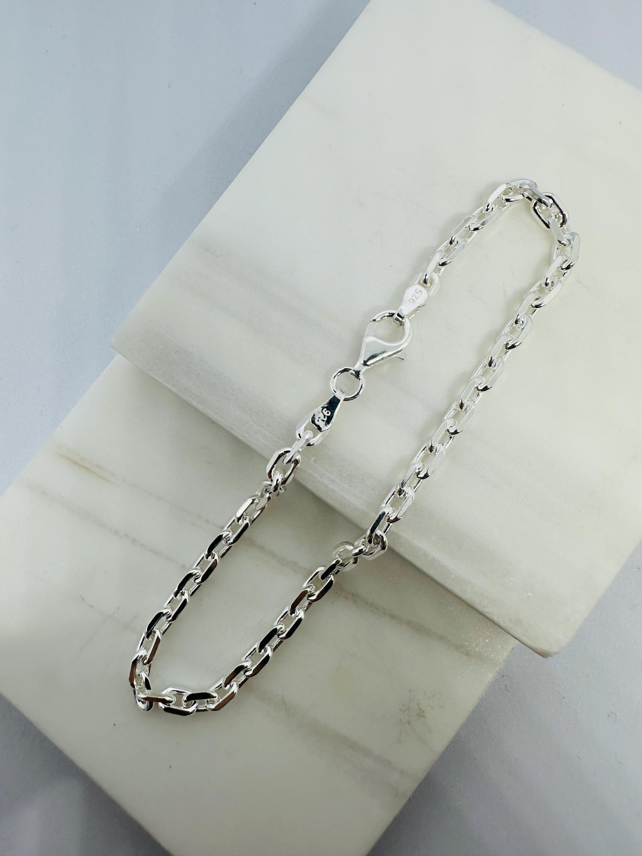 Sterling Silver Mens 3.6mm Cable Link Chain Bracelet 8” New - Mens
