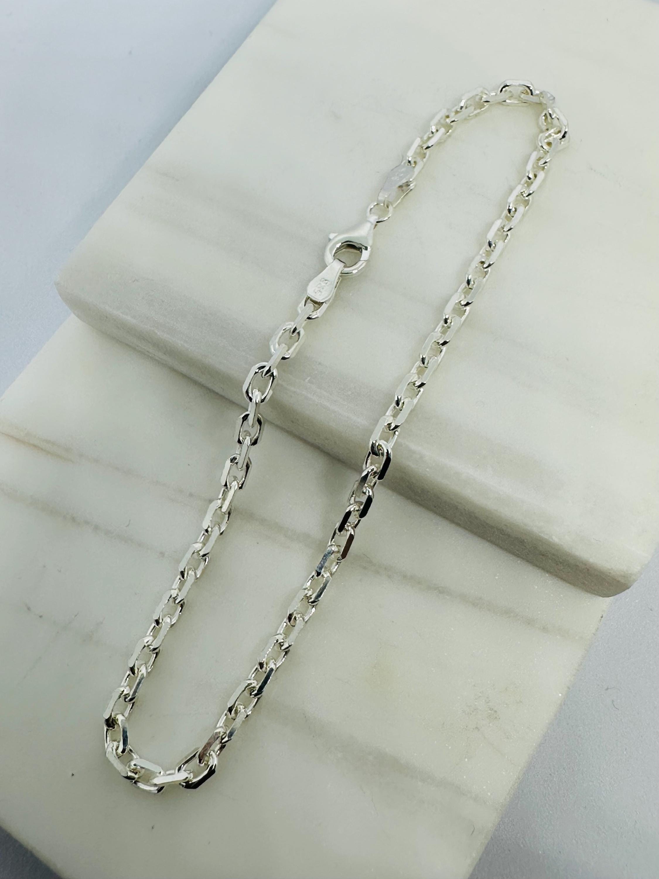 925スターリングシルバー製 3mmケーブルリンクチェーンブレスレット 8