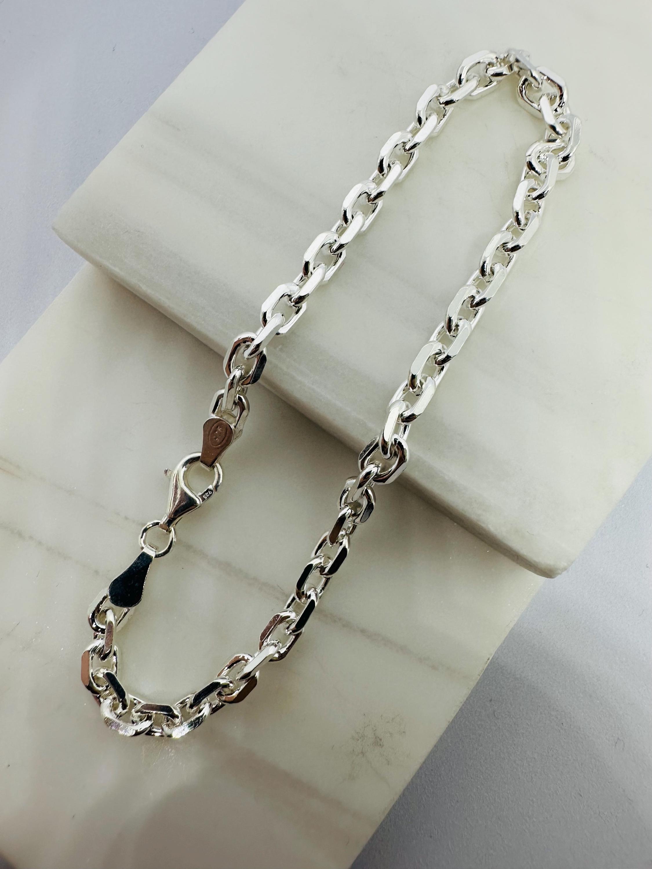 Vintage Silver 925 ブレスレット Chain Bracelet Solid 925 Sterling Silver 4.6mm Cable Link Chain Bracelet 8 Inch