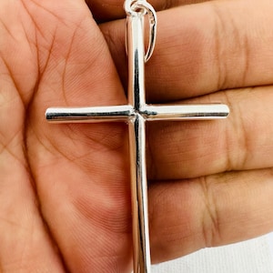 925 Sterling Silber Herren schweres großes Rohr Kreuz Anhänger - Massives echtes Silber Kreuz