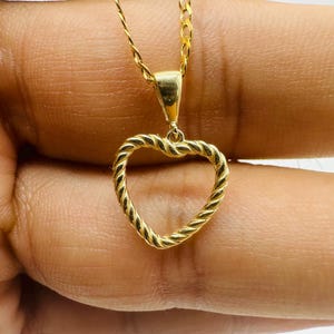 Solid 9ct Yellow Gold Twisted Minimalist Heart Pendant 18 inch Necklace - Gift For Her