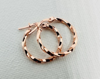 Rose Gold Twisted Hoop Earring - 15mm 20mm 25mm Hoop Earrings For Women - Gift For Wife - Gift For Girlfriend