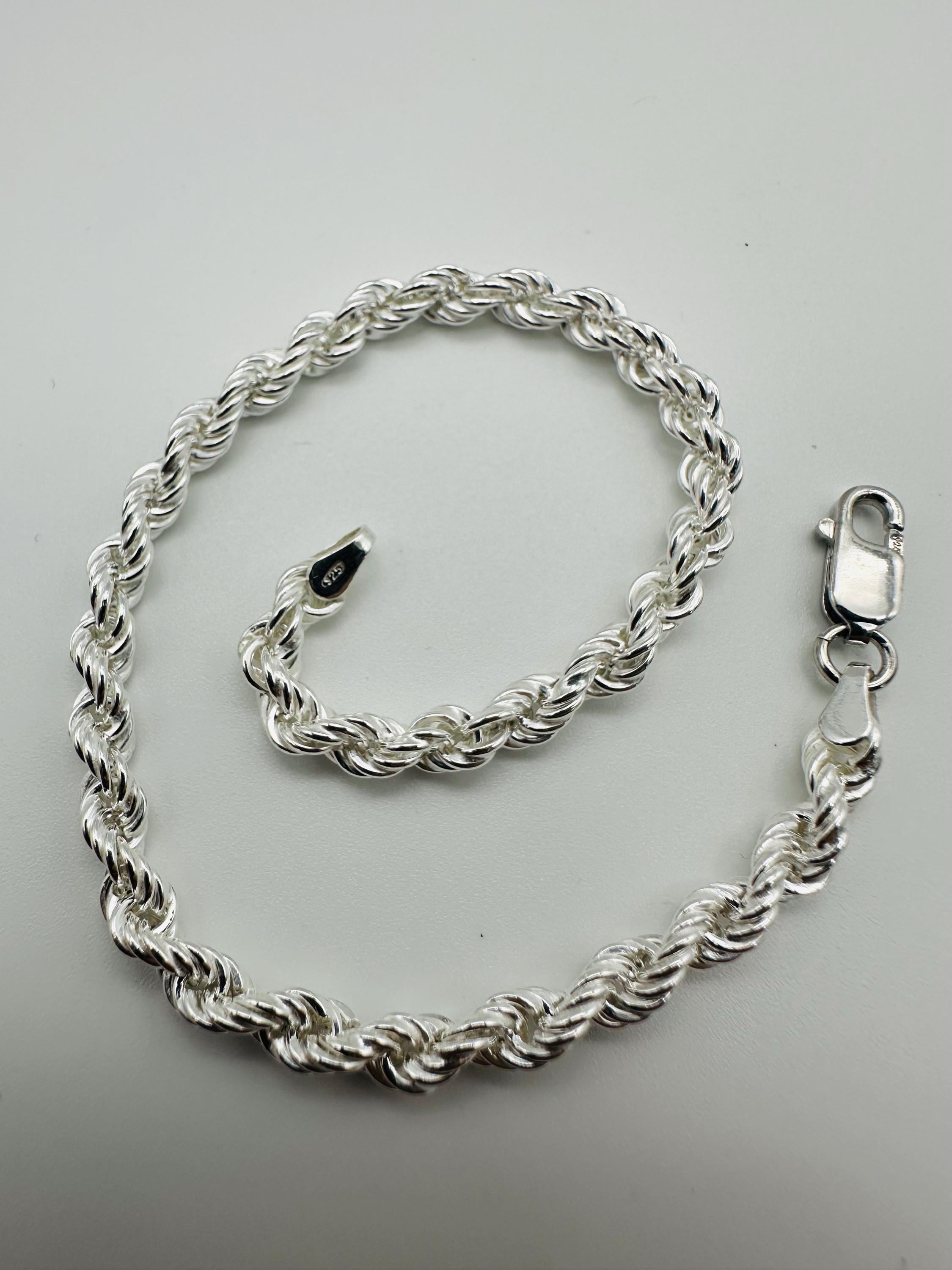 925 Sterling Silver 6mm Rope Link Chain Bracelet 8 Inch - Gift for