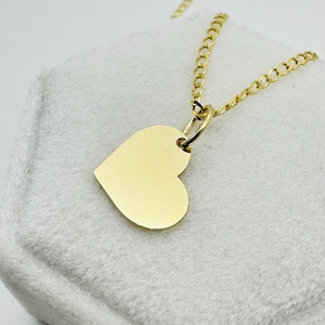 Solid 9ct Yellow Gold Personalised Heart Pendant Necklace - Engraving Pendant Necklace Gift