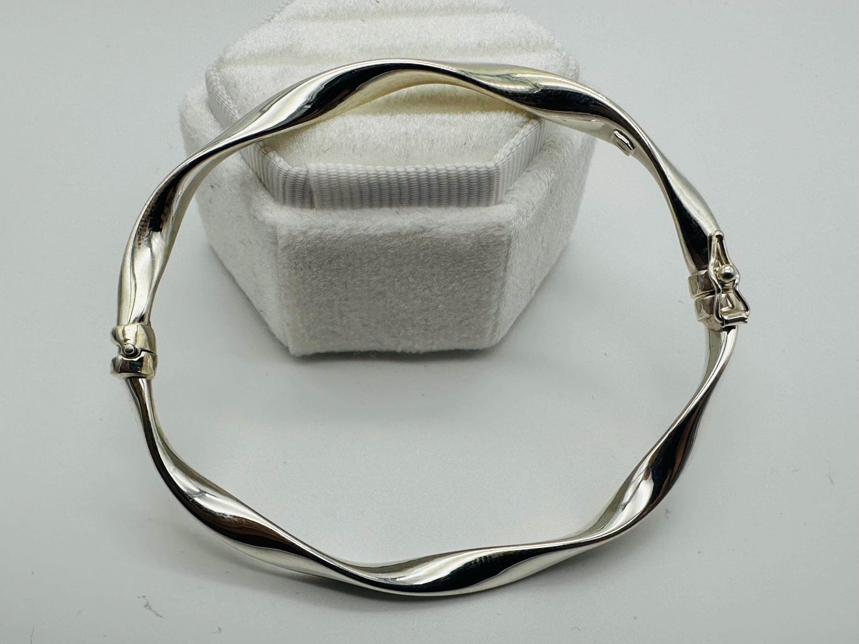 Solid Silver Half Twisted Oval Bangle 70mm Diameter - Gift for