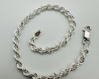 925 Sterling Silver 6mm Rope Link Chain Bracelet 8 Inch - Gift for