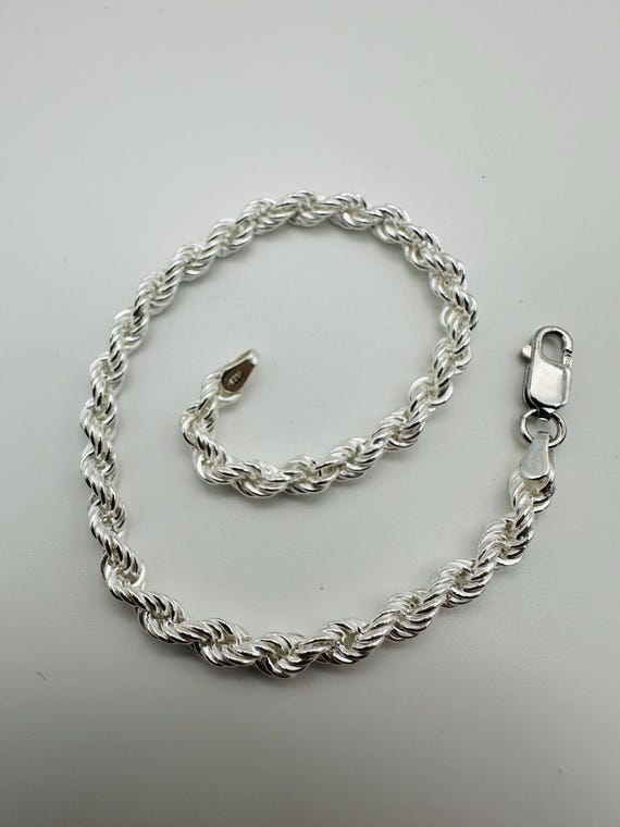 925 Sterling Silver 6mm Rope Link Chain Bracelet 8 Inch - Gift for