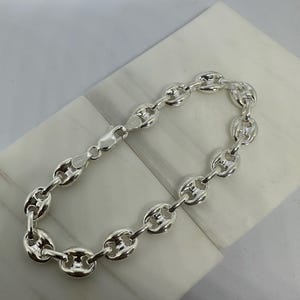 Bracelet à maillons marins ancre en argent sterling 925 massif 9 mm 8,5 pouces - Bracelet lourd en argent pour homme - Cadeau pour homme