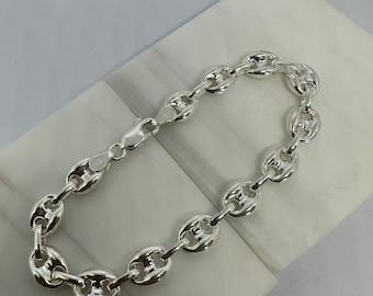Solid 925 Sterling Silver 9mm Anchor Marine Chain Link Bracelet