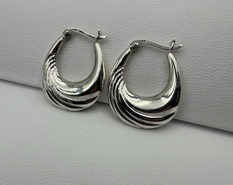 Turquoise Hoop Earrings Sterling Silver Fine Earrings Sterling Silver 925 Twist Creole Hoop Earrings - 18mm Diameter, Hinged Closure, Nickel-Free 18mm Silver Earrings Women