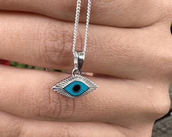 スターリングシルバーのシルバーイーブルアイネックレスペンダント、シルバーブラックイーブルアイペンダント、シルバーターコイズチャームペンダント、ギフト用イーブルアイ