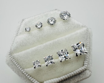 Pendiente pequeño de plata de ley 925 - Diámetro de 2 mm, 3 mm, 4 mm, 5 mm y 6 mm - Pendiente redondo cuadrado - Regalo