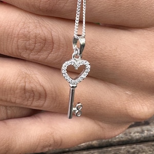 Silver Heart Key Pendant Neckace,Sterling Silver Key Charm Pendant,Love Key Pendant,Silver Key For Woman,Key  Pendant For Necklace