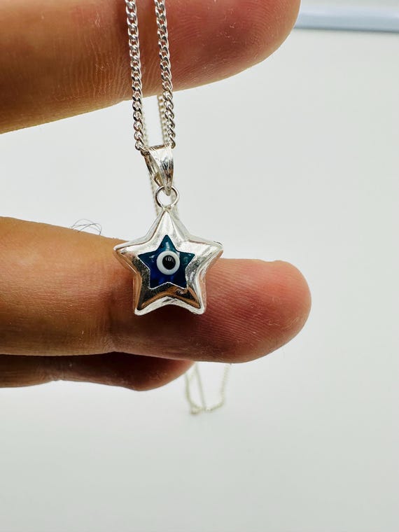 925 Sterling Silver Star Design Evil Eye Pendant Necklace - Gift For Her - Gift For Anniversary