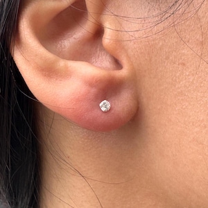 Minimalist Tiny Stud Earring,3mm Silver Round Stud Earring,Silver Dainty Stud Earring,Silver Butterfly Back Stud Earring, Gift Stud Earring
