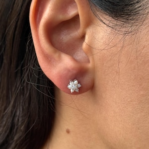 Silver Tiny Opal Dainty Stud Earring,Lady Dainty Earring,White Stud Earring,Flower Stud Earring,Large Dainty Earring,