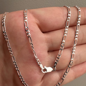 Silver Figaro Chain Necklace,Silver Unisex Figaro Chain Necklace,Silver Curb Figaro Necklace,Chain Gift,16 inch 18 inch 20 inch Chain