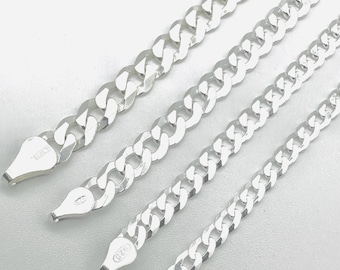 Solid 925 Sterling Silver Curb Chain Necklace - 16” 18” 20” 22” 24” Length - 3.5mm 4.5mm 5.5mm 6.5mmm Width -  Brand New