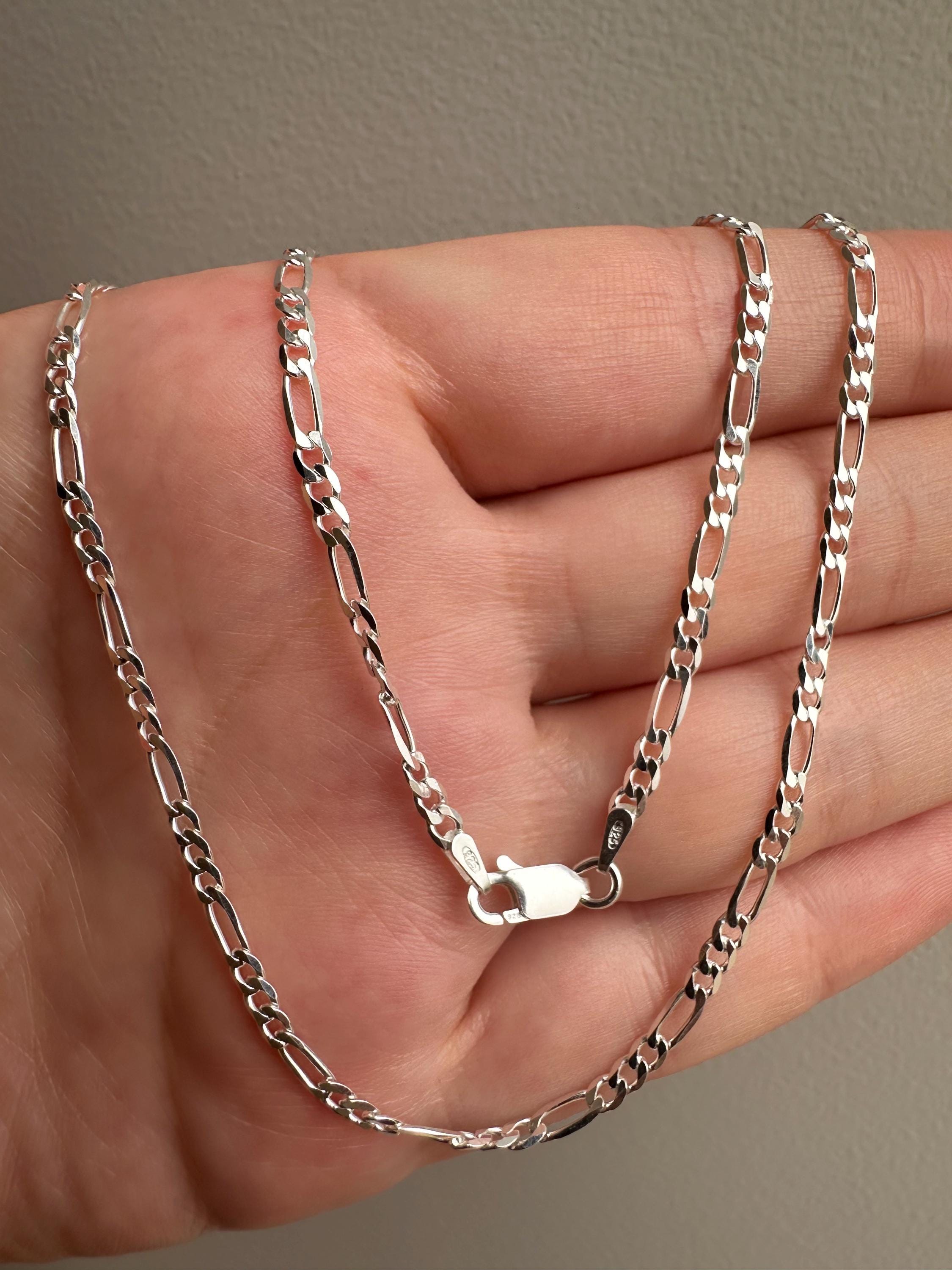 thumbnail image 2 of Handmade Men's Necklace - Real 925 Sterling Silver Filled Solid Statement Figaro Chain, 60cm, Australia 2 of 5