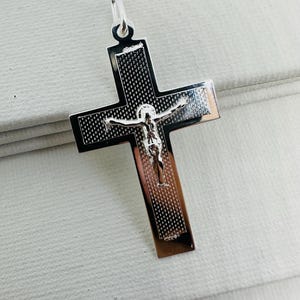 925 Sterling Silver Large Textured Crucifix Cross Pendant For Men - Gift For Him
