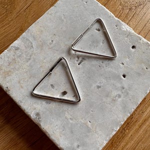 Minimalist Sleeper Earring in Sterling Silver, 15mm Sleeper Huggie Earring,illimunati Pyramid Hoop Earring,Cute Sleeper Earring,