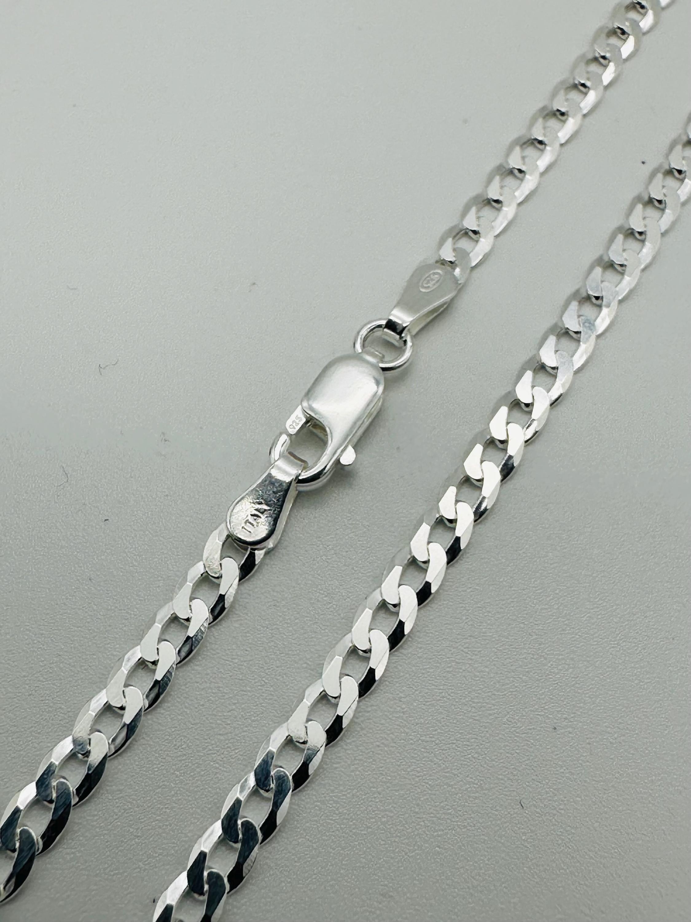 Solid 925 Sterling Silver 3.5mm Flat Curb Chain Necklace 16” 18
