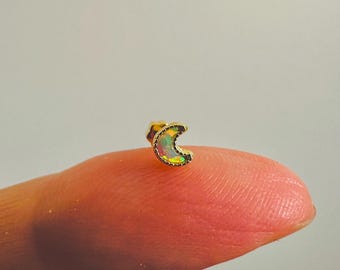 9ct Yellow Gold  Moon Crescent Screw Back Earring - Opal Tragus Stud - Helix Stud -Conch Stud - Single