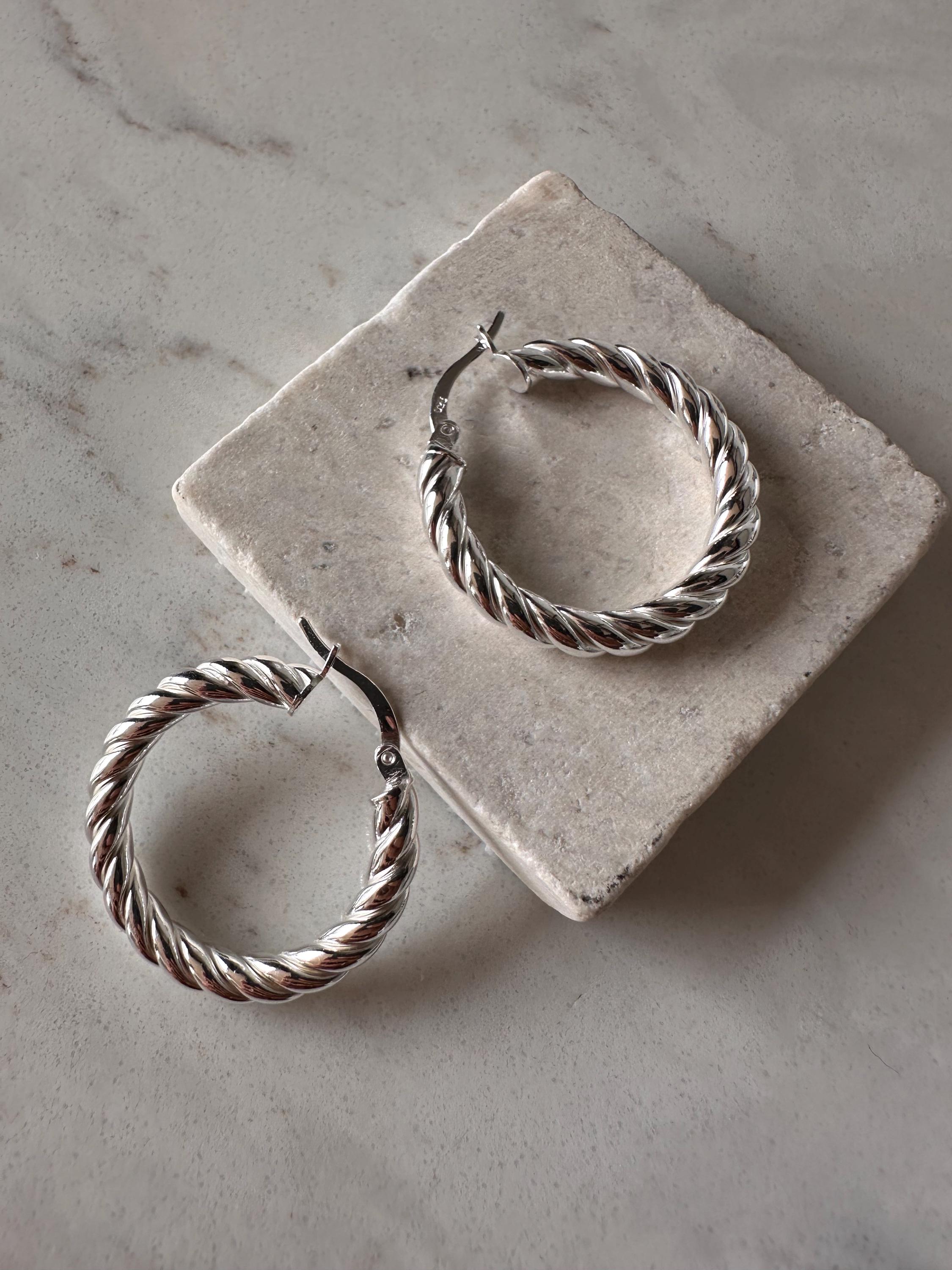 Extra Twisted Silver Hoop Earring,sterling Silver 25mm