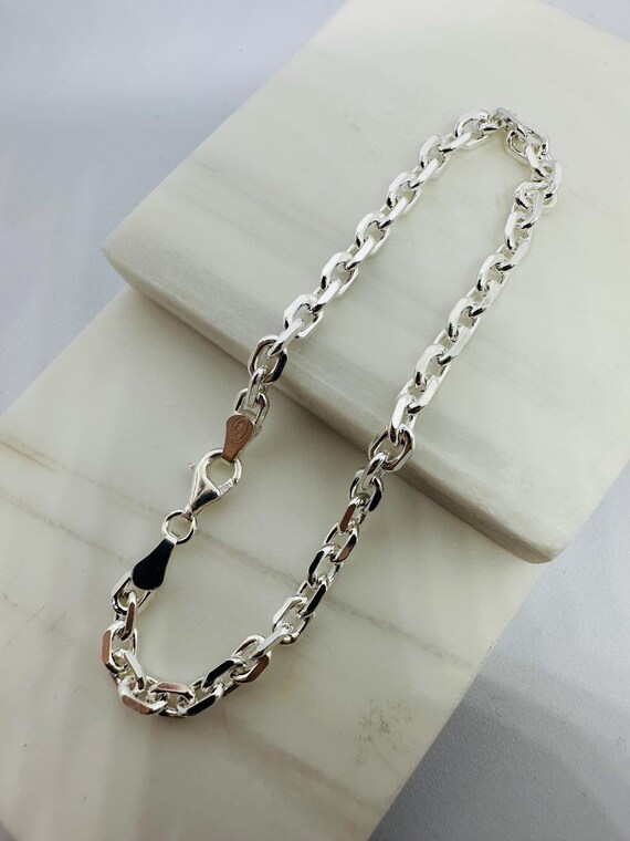 Solid 925 Sterling Silver 4.6mm Cable Link Chain Bracelet 8 Inch
